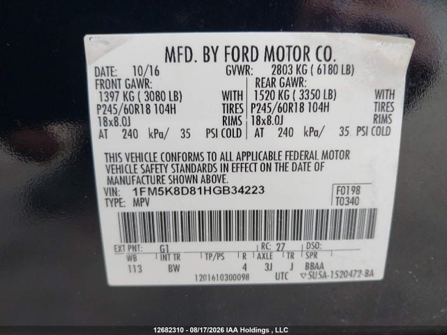 Ford EXPLORER XLT 2017 1FM5K8D81HGB34223 Image 9