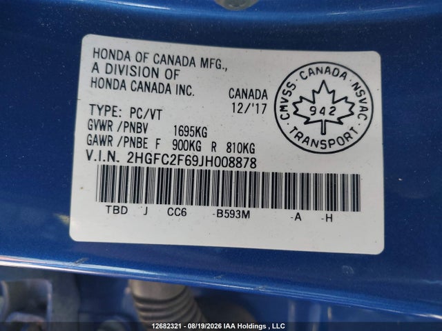 Продажа на аукционе авто 2018 Honda Civic Se, vin: 2HGFC2F69JH008878, номер лота: 12682321