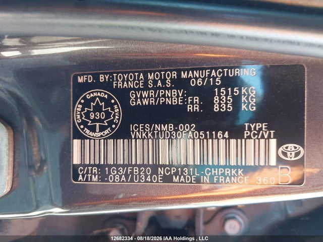 VNKKTUD30FA051164 Toyota YARIS LE