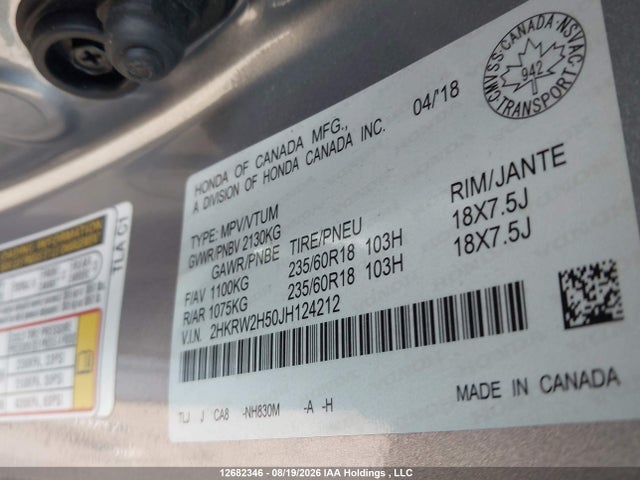Honda CR-V EX 2018 2HKRW2H50JH124212 Image 9