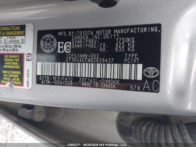 12682371 :رقم المزاد ، 2T1KU4EE8BC639437 vin ، 2011 Toyota Corolla Matrix مزاد بيع