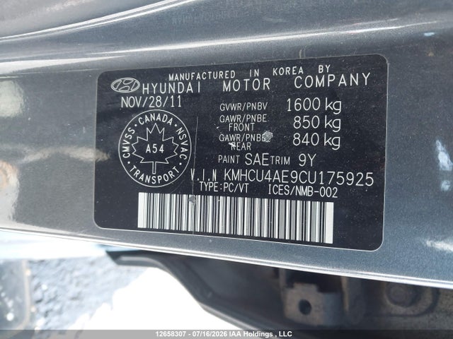 Продажа на аукционе авто 2012 Hyundai Accent Gls, vin: KMHCU4AE9CU175925, номер лота: 12658307