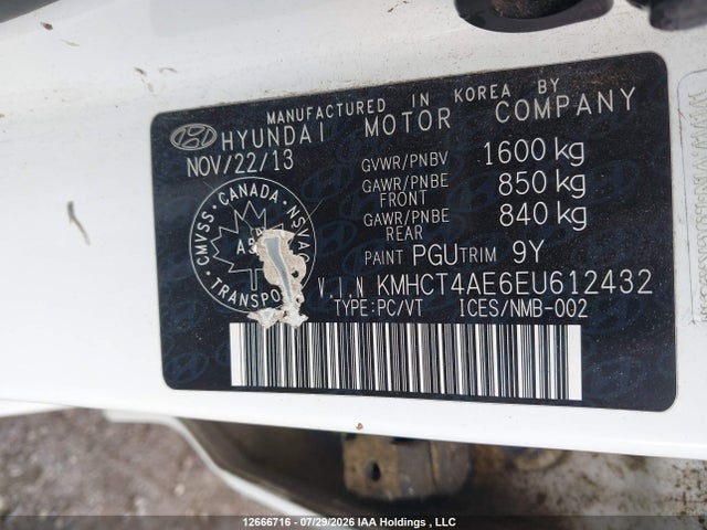 2014 Hyundai Accent Gl მანქანა იყიდება აუქციონზე, vin: KMHCT4AE6EU612432, აუქციონის ნომერი: 12666716