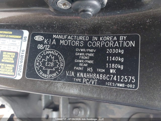 2012 Kia Rondo Ex/ex-premium მანქანა იყიდება აუქციონზე, vin: KNAHH8A86C7412575, აუქციონის ნომერი: 12666717