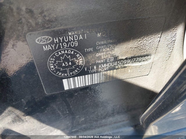 Aukcja sprzedaży 2009 Hyundai Elantra Gl/l, vin: KMHDU45D99U779988, numer aukcji: 12667555