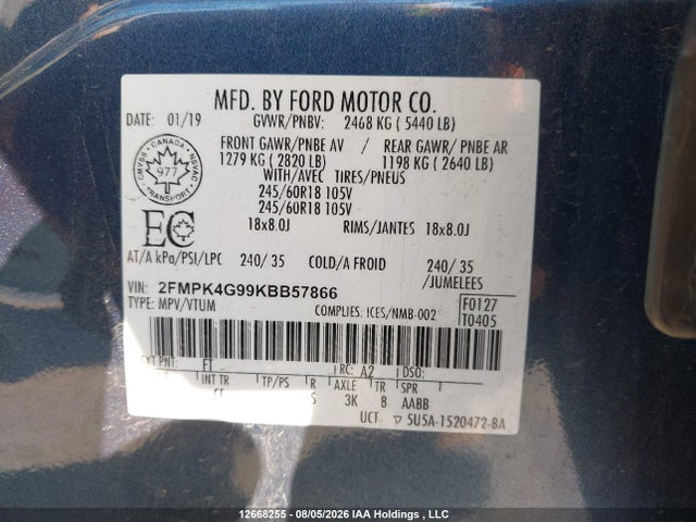 Ford EDGE SE 2019 2FMPK4G99KBB57866 Image 9