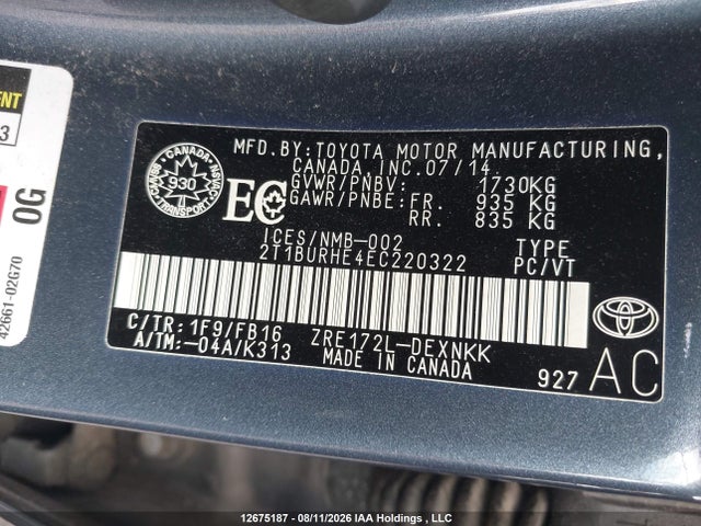 Продажа на аукционе авто 2014 Toyota Corolla Le, vin: 2T1BURHE4EC220322, номер лота: 12675187