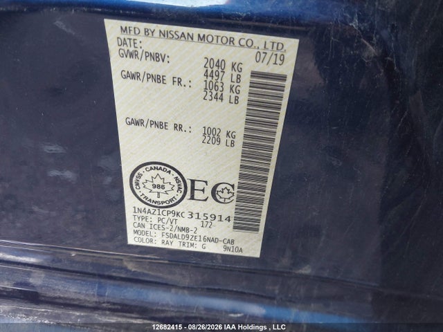 Nissan Leaf S/sl/sv 2019 1N4AZ1CP9KC315914 Image 9
