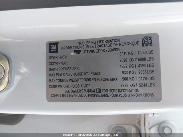 GMC Sierra 1500 Elevation 2019 1GTV9CED9KZ304936 Image 9
