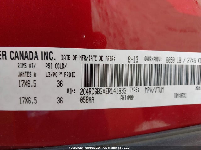 2C4RDGBGXER141833 Dodge Grand Caravan Se/sxt