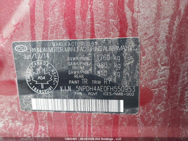 5NPDH4AE0FH550953 Hyundai Elantra