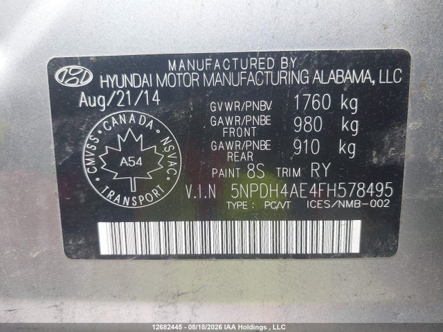 Hyundai ELANTRA GL 2015 5NPDH4AE4FH578495 Image 9