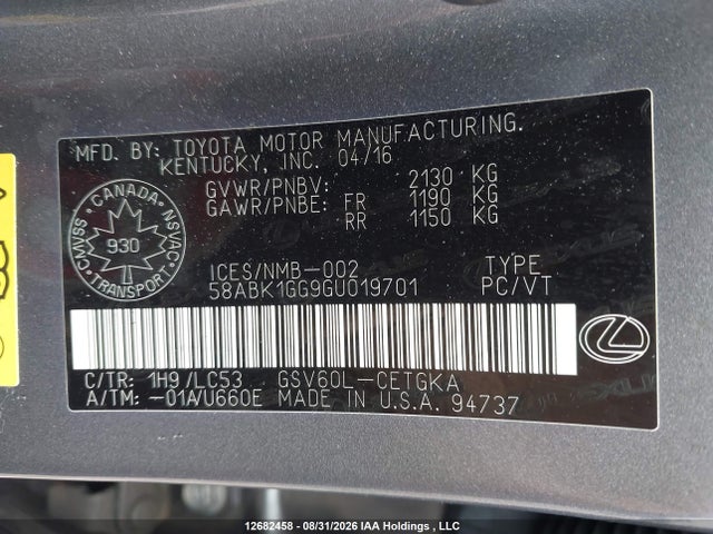 Lexus Es 350 350 2016 58ABK1GG9GU019701 Image 9