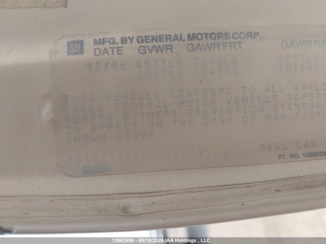 Aukcja sprzedaży 1987 Chevrolet Monte Carlo, vin: 1G1GZ11G9HP115245, numer aukcji: 12682490