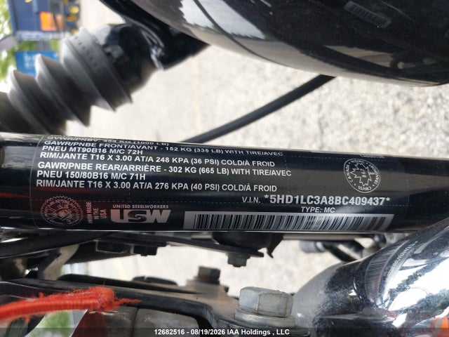 12682516 :رقم المزاد ، 5HD1LC3A8BC409437 vin ، 2011 Harley-davidson Xl1200 X مزاد بيع