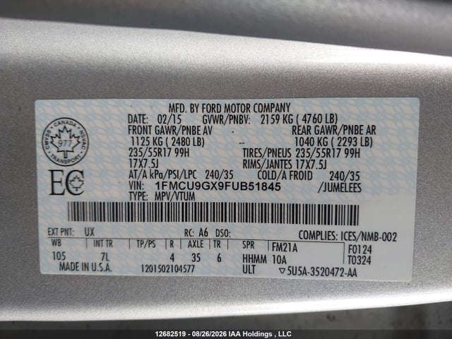 Ford ESCAPE SE 2015 1FMCU9GX9FUB51845 Image 21