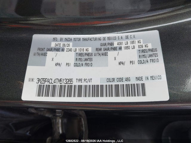 Aukcja sprzedaży 2026 Mazda Mazda3 Gs, vin: 3MZBPACL4TM513265, numer aukcji: 12682522