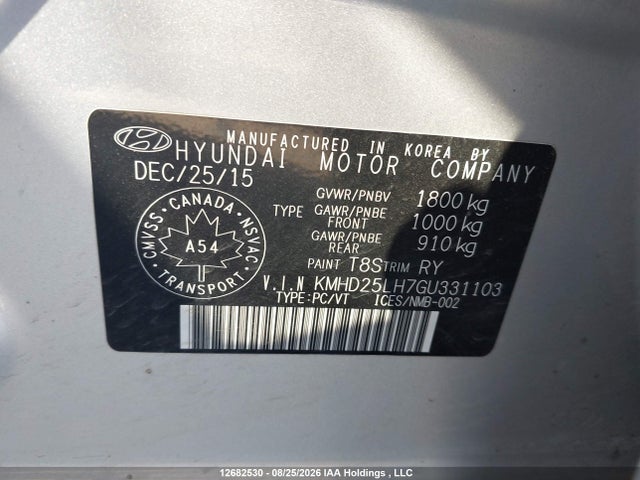 Продаж на аукціоні авто 2016 Hyundai Elantra Gt Gl, vin: KMHD25LH7GU331103, номер лоту: 12682530