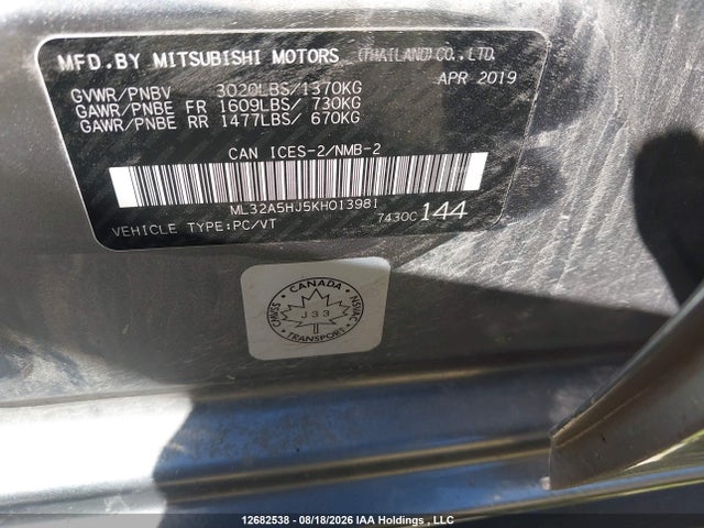 Mitsubishi Mirage 2019 ML32A5HJ5KH013981 Image 9