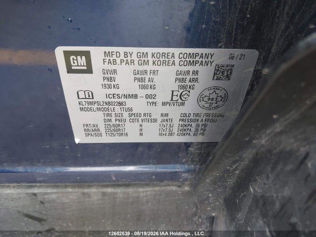 Продажа на аукционе авто 2022 Chevrolet Trailblazer Lt, vin: KL79MPSL2NB022683, номер лота: 12682539