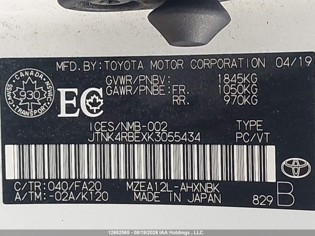 Продажа на аукционе авто 2019 Toyota Corolla Se/xse, vin: JTNK4RBEXK3055434, номер лота: 12682565