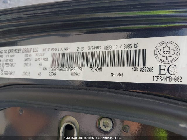 Aukcja sprzedaży 2013 Ram 1500 Slt, vin: 1C6RR7GG6DS535828, numer aukcji: 12682578
