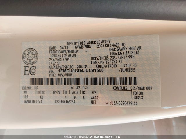Ford ESCAPE SE 2018 1FMCU0GD4JUC91568 Image 19