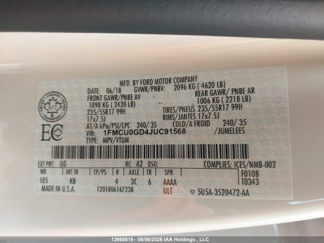 Ford ESCAPE SE 2018 1FMCU0GD4JUC91568 Image 9