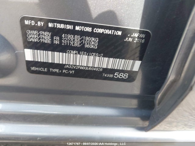 Продаж на аукціоні авто 2016 Mitsubishi Lancer Es/gts/se Ltd, vin: JA32V2FW0GU604926, номер лоту: 12671787