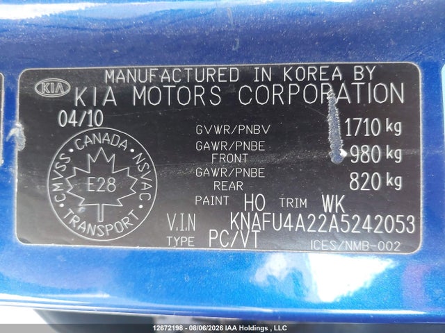 2010 Kia Forte 2.0l Ex მანქანა იყიდება აუქციონზე, vin: KNAFU4A22A5242053, აუქციონის ნომერი: 12672198