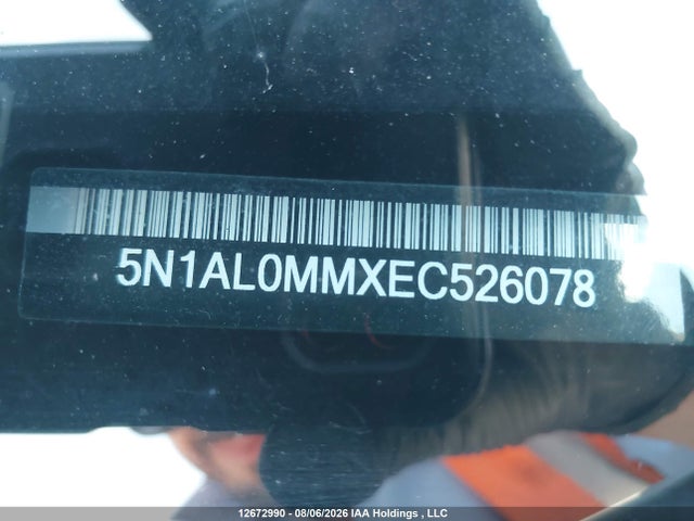 12672990 :رقم المزاد ، 5N1AL0MMXEC526078 vin ، 2014 Infiniti Qx60 مزاد بيع