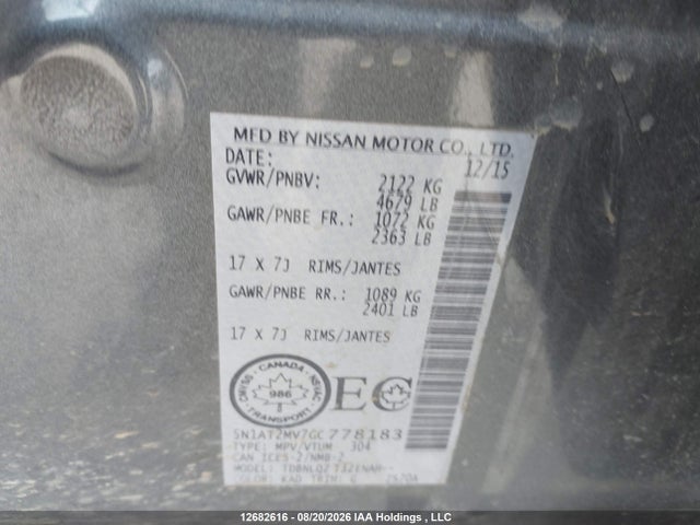 5N1AT2MV7GC778183 Nissan Rogue S/sl/sv