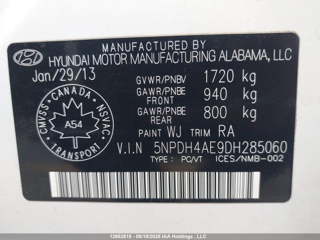 Продажа на аукционе авто 2013 Hyundai Elantra, vin: 5NPDH4AE9DH285060, номер лота: 12682618