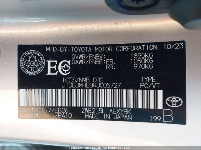 Продажа на аукционе авто 2024 Toyota Corolla Hybrid Xse, vin: JTDBDMHE0RJ005727, номер лота: 12682634