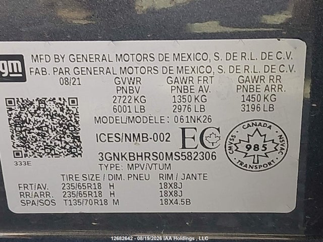 Aukcja sprzedaży 2021 Chevrolet Blazer 2lt, vin: 3GNKBHRS0MS582306, numer aukcji: 12682642