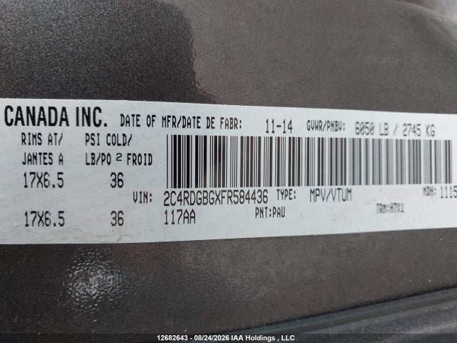 Dodge Grand Caravan Se/sxt 2015 2C4RDGBGXFR584436 Image 9