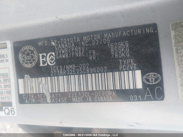 Aukcja sprzedaży 2005 Toyota Corolla Ce/le/s, vin: 2T1BR32E25C896002, numer aukcji: 12682666