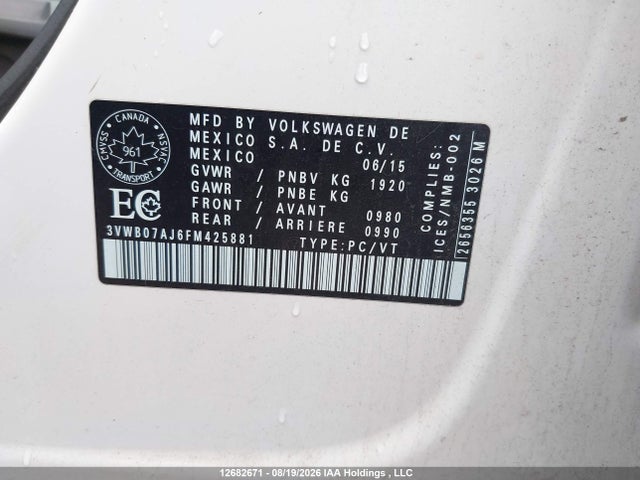 3VWB07AJ6FM425881 Volkswagen Jetta 1.8 Tsi Comfortline/1.8 Tsi Trendline+