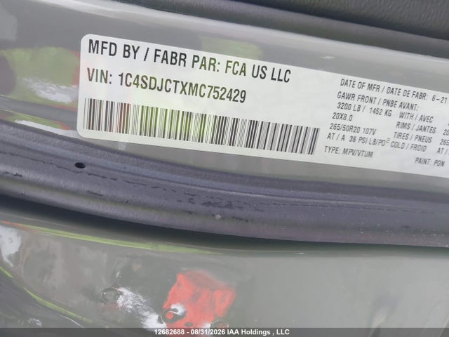 Продажа на аукционе авто 2021 Dodge Durango R/t, vin: 1C4SDJCTXMC752429, номер лота: 12682688