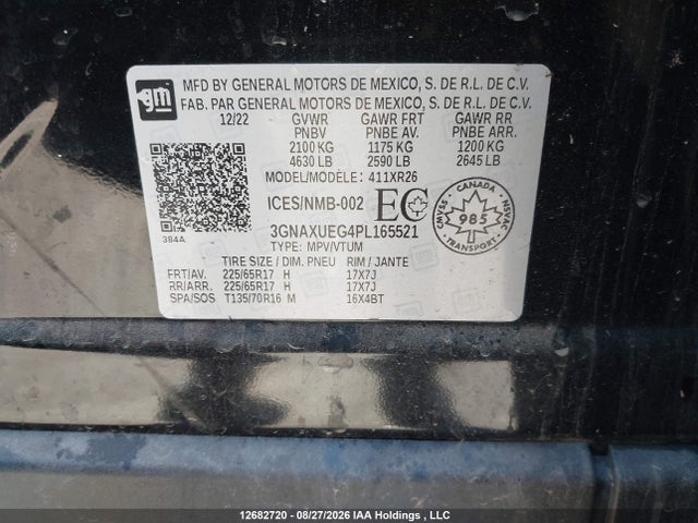 12682720 :رقم المزاد ، 3GNAXUEG4PL165521 vin ، 2023 Chevrolet Equinox Lt مزاد بيع