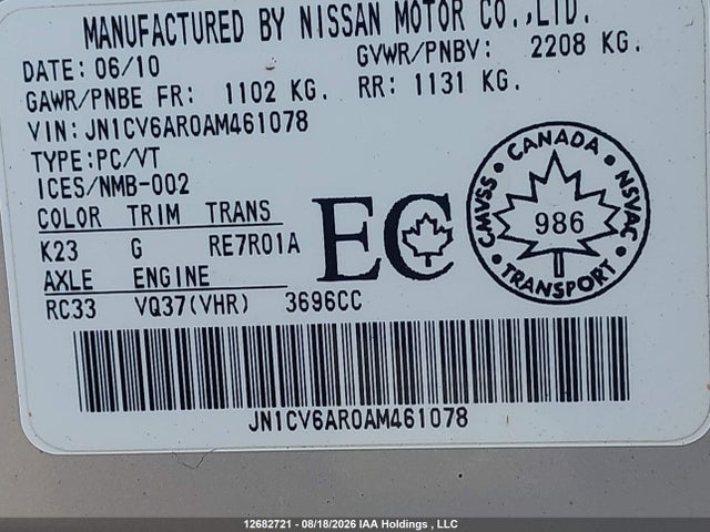 Aukcja sprzedaży 2010 Infiniti G37 Sedan, vin: JN1CV6AR0AM461078, numer aukcji: 12682721