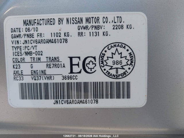 Aukcja sprzedaży 2010 Infiniti G37 Sedan, vin: JN1CV6AR0AM461078, numer aukcji: 12682721