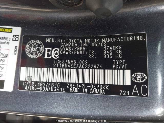 12682724 :رقم المزاد ، 2T1BU4EE7AC222874 vin ، 2010 Toyota Corolla Le مزاد بيع