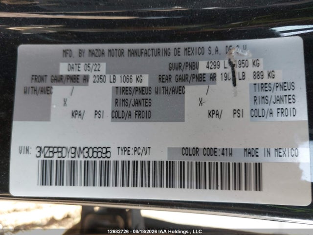 3MZBPBDY9NM306695 Mazda Mazda3 Gt W/turbo