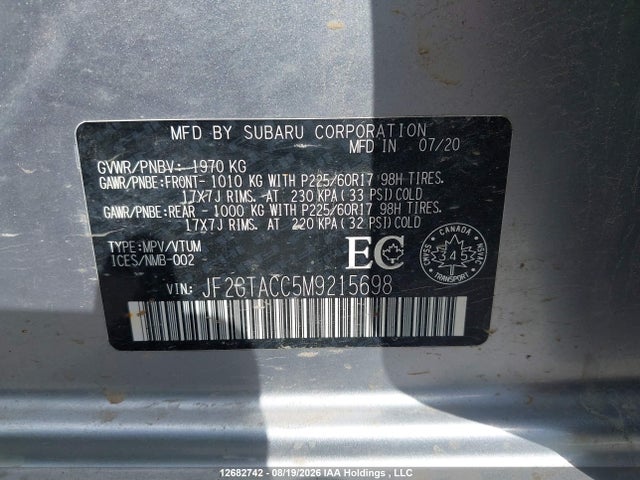 JF2GTACC5M9215698 Subaru Crosstrek Touring