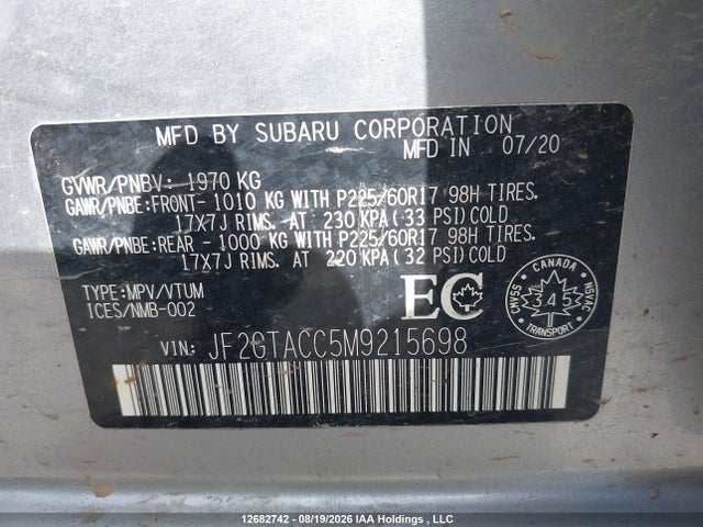 JF2GTACC5M9215698 Subaru Crosstrek Touring
