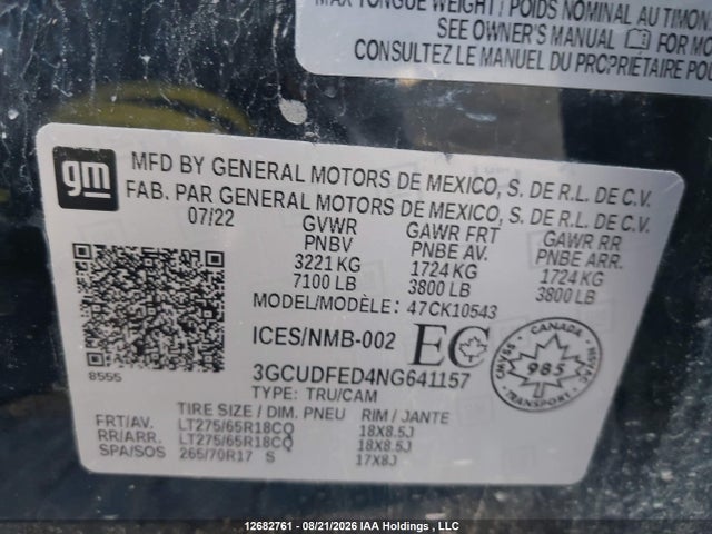 3GCUDFED4NG641157 Chevrolet Silverado 1500 Lt Trail Boss
