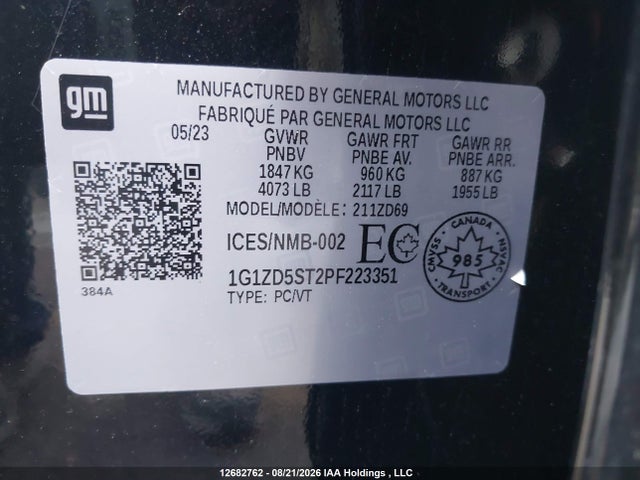 1G1ZD5ST2PF223351 Chevrolet MALIBU 1LT