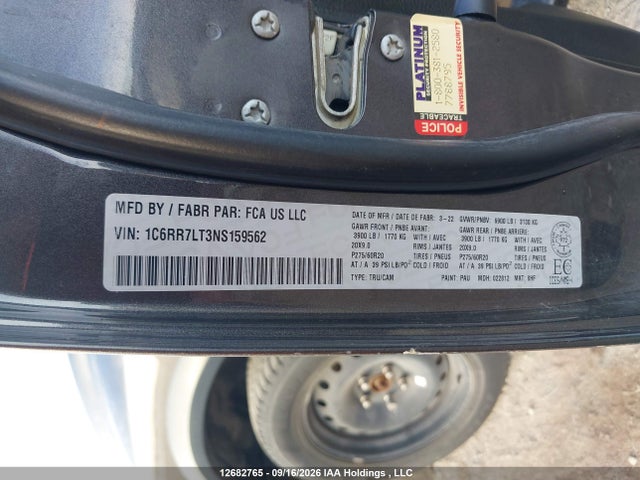 12682765 :رقم المزاد ، 1C6RR7LT3NS159562 vin ، 2022 Ram 1500 Classic مزاد بيع