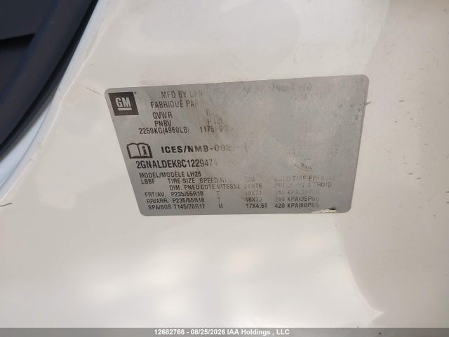 12682766 :رقم المزاد ، 2GNALDEK8C1229474 vin ، 2012 Chevrolet Equinox 1lt مزاد بيع